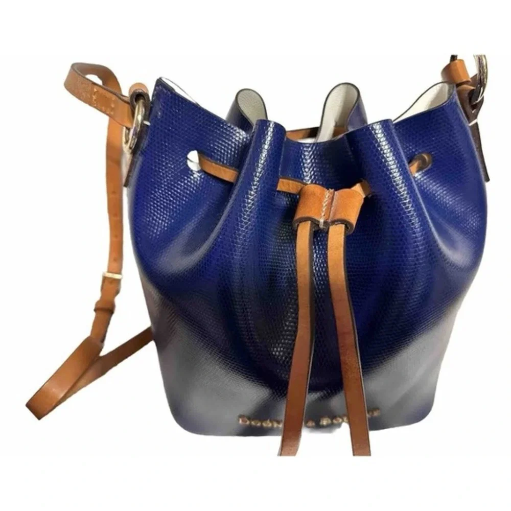 Dooney & Bourke Serena Drawstring Crossbody Blue Lizard Embossed Leather 104-29 - Picture 2 of 16